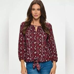 West Kei Stitch Fix Veronica Women's Burgundy Snake Print Blouse Size S NWOT